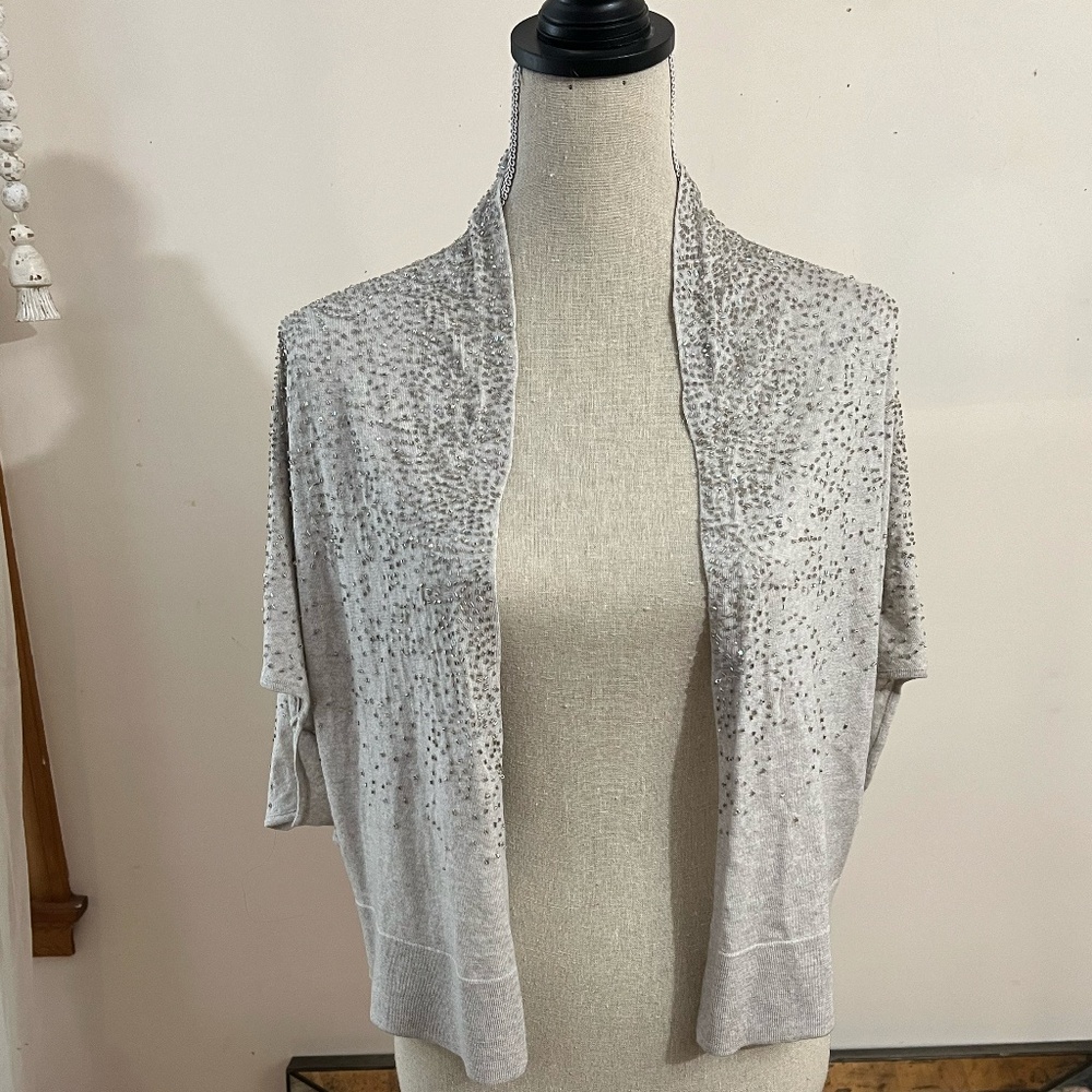 Eileen Fisher Beaded Fine Merino Wool Cardigan / Shrug Sweater Size Medium NWT